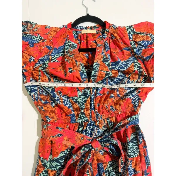 Ulla Johnson Ottilie Hypnotic Flamingo Cotton Midi Dress Puff Sleeve Coral Sz 0 - Image 10