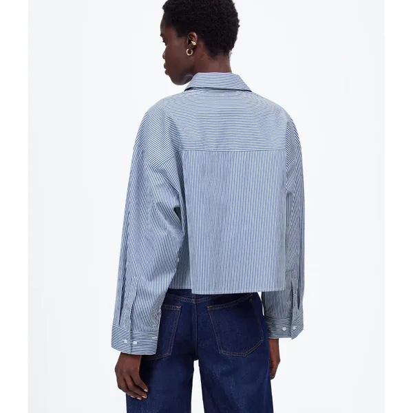 Madewell Straight-Hem Button Up Cropped Shirt in Blue / White Stripe Size Large - Image 3