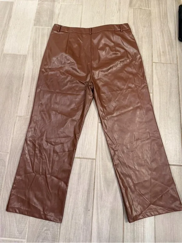 Princess Polly Brown Faux Leather Straight-Leg Pants - Image 5