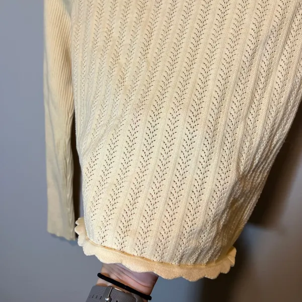 Wilfred Aritzia Yellow Soloist Pointelle Knit Babydoll Sweetheart Sweater M - Image 11