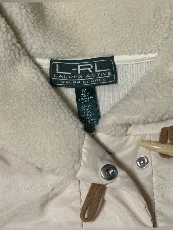 Vintage L-RL Ralph Lauren Active Cream Quilted Puffer Sherpa Jacket Size Medium - Image 2