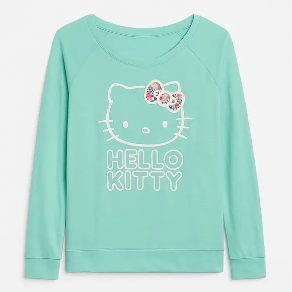 Hello Kitty Mint Green Long Sleeve Sweatshirt Floral Bow Sanrio Kawaii M 2014 - Image 4