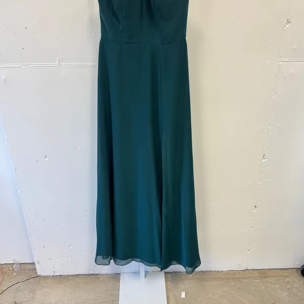 Azazie Dark Green Halter Chiffon Maxi Dress Bridesmaid Formal Gown Size A4 Prom - Image 4