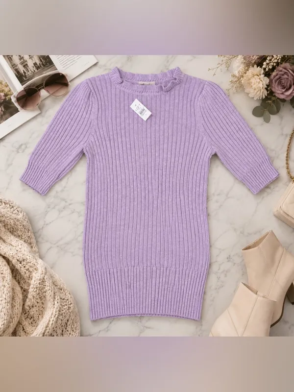 NWT LOFT Outlet Lavender Ribbed Knit Mock Neck Sweater Top Medium Stretch Office - Image 9