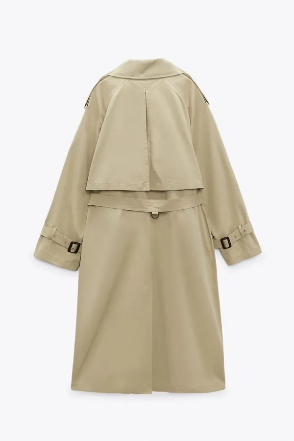 Zara coat jacket overcoat trench duster long double breasted beige tan casual - Image 9