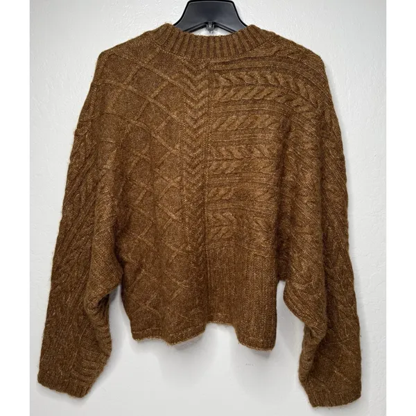 ABERCROMBIE & FITCH Cable Knit Crew‎ Dolman Sweater Sz S/M Brown Y2K Preppy Boho - Image 2