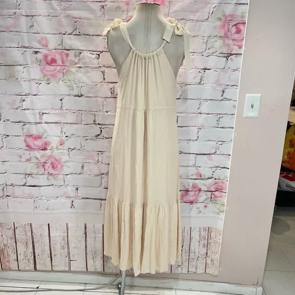 🔥🔥5 for $25🔥🔥 Lulus Sleeveless Tie Ribbon Shoulder Ruffled Cream Maxi Dress - Image 5