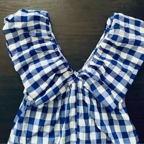 Lulus NWOT Day & Moon Boutique Brand White/Blue Checker Gingham Print Romper | Size: M - Image 8
