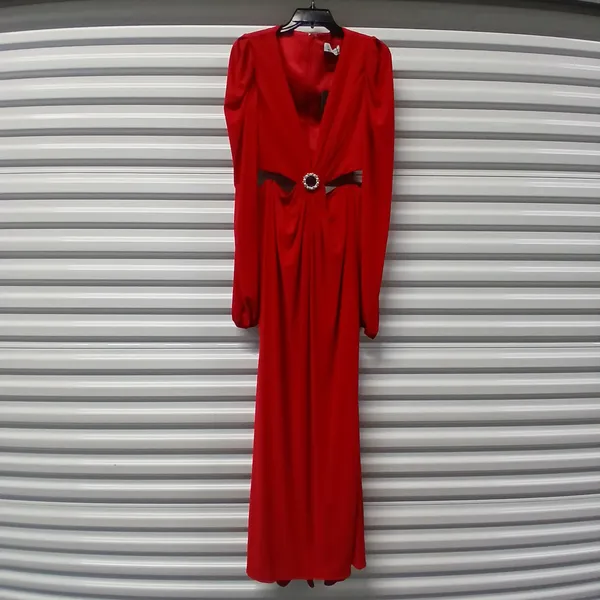 $398 Mac Duggal Ieena Formal Evening Gown Womens 10 Red Maxi Dress Wedding Party - Image 4