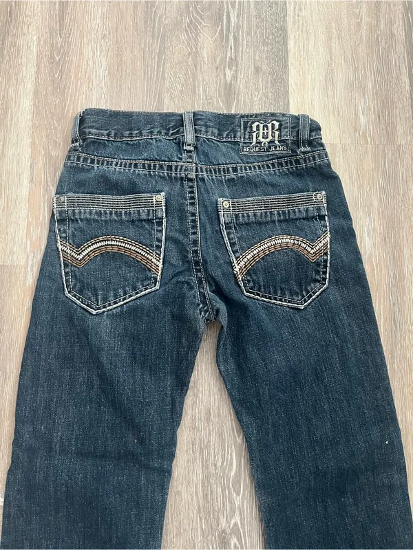 Request Jeans Girls 12 Y2K Dark Wash Distressed Straight Leg Embroidered Denim - Image 10
