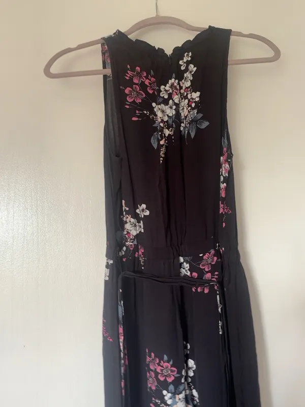 LOFT Black Floral Wide Leg Belted Jumpsuit XS - Image 5