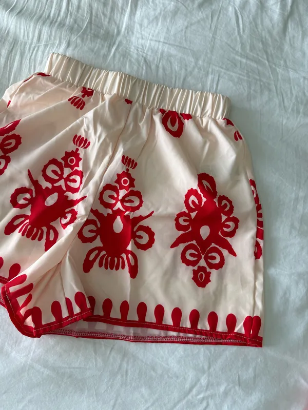 Cream And Red Printed Two-Piece Lounge Set - Image 3