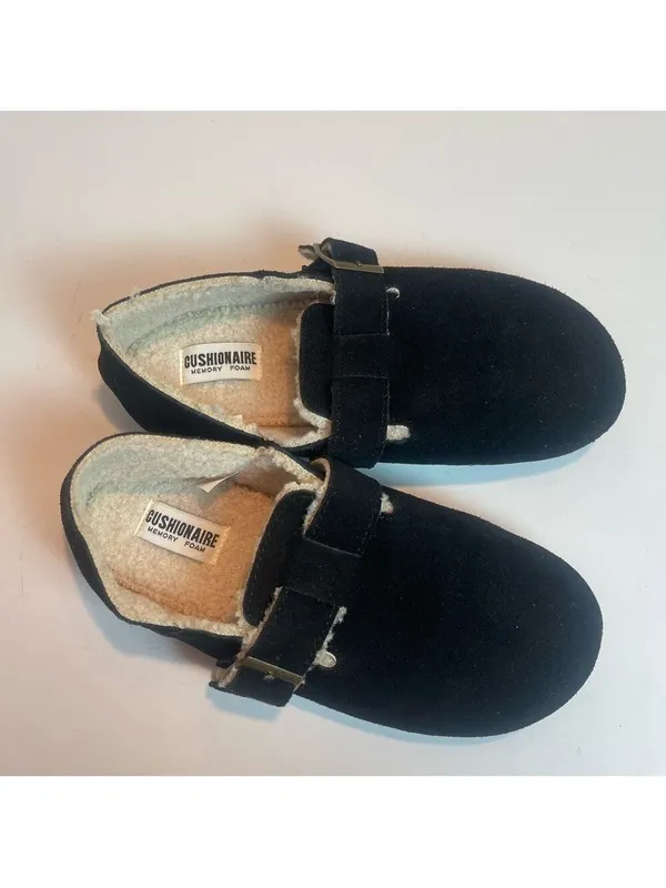 CUSHIONAIRE Women's Nest Genuine Suede Slip-On Shoe Faux Shearling & Buckle 7.5 - Image 6