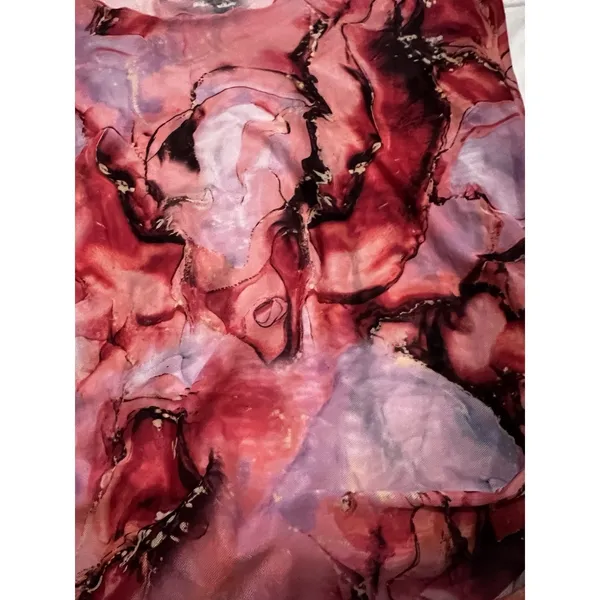 Womens Abstract Marble Mesh Ruched‎ Side Tunic Top Pink Red Purple 3/4 Sleeve - Image 5