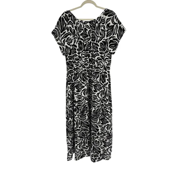Nicole Miller New York XL Black White Floral Linen Blend Tiered Maxi Dress - Image 2