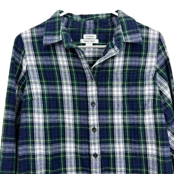 LL Bean Scotch Plaid Flannel Cotton Button Up Shirt Slightly Fitted SMALL PETITE - Image 3