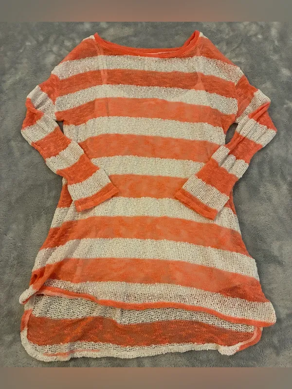 Maternity Lightweight Orange/Cream Striped Women's Knit Top by Motherhood Size S - Image 2