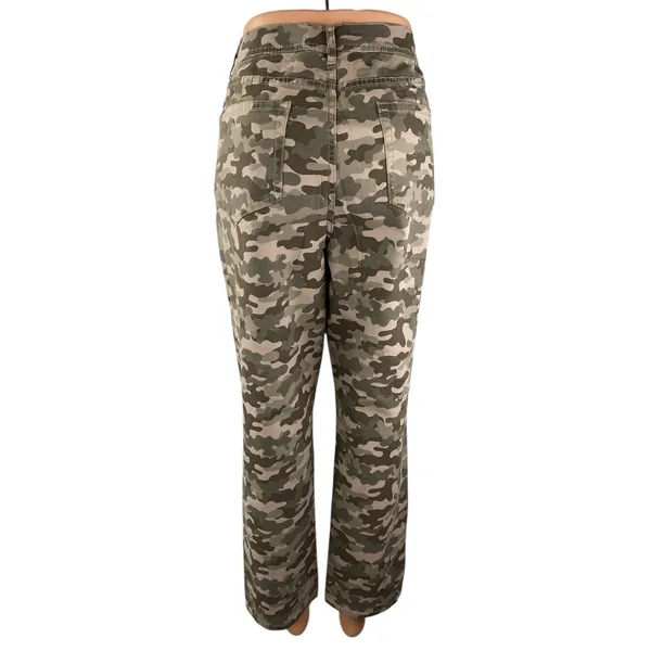 D&Co Denim & Co Women's Green Camo Army Military Straight Denim Jeans Size 14 - Image 2