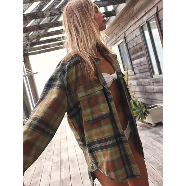 Free People Grunge 90s Flannel Plaid Izzie Cargo Shirt Jacket Shacket Medium - Image 4