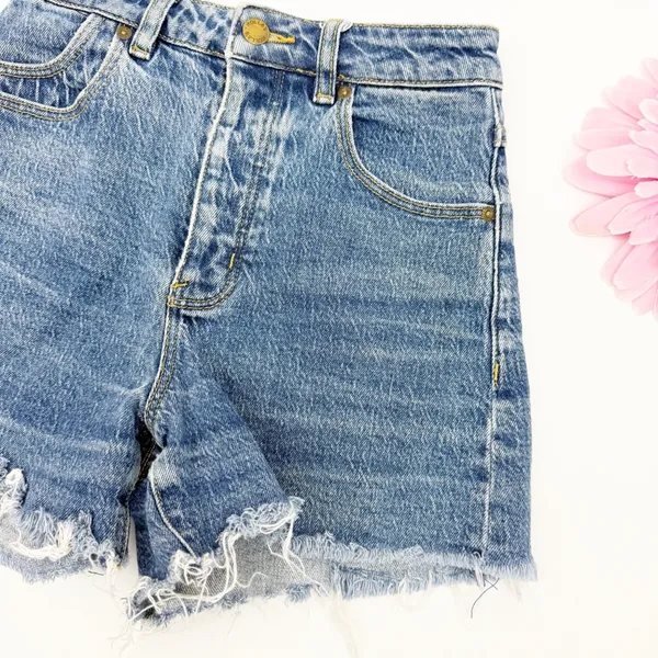 Rolla’s Original Short High Rise Cut Off Medium Juliet Wash Blue Denim Shorts - Image 8