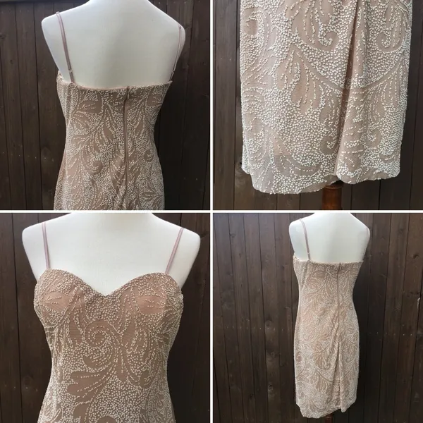 Moda International Nude & Cream Bead Dress Size 6 - Image 2