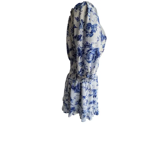 Main Strip White Mini Dress with Blue Floral Print - Image 3