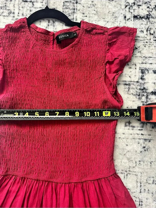 ZESICA Red Smocked Tiered Maxi Dress Flutter Sleeve Size - Image 7