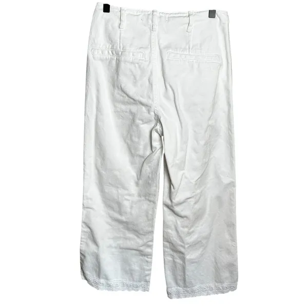 Zara‎ White Cropped Sailor Pants Womens Size 6 High Rise Lace Trim Hem - Image 2