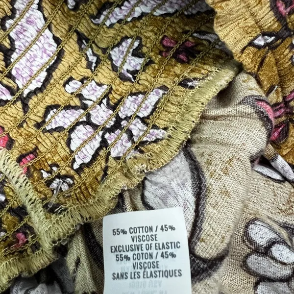 Aerie Smocked Floral Batik Shorts Mustard Yellow Boho High Rise Flowy Size L - Image 5