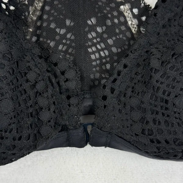 Victorias Secret Black‎ Floral Lace Front Close Racerback Bralette Large READ - Image 2