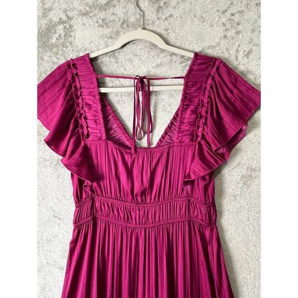 Anthropologie Ruffled Tiered Midi Dress Raspberry Romantic Cottagecore‎ Boho SM - Image 5