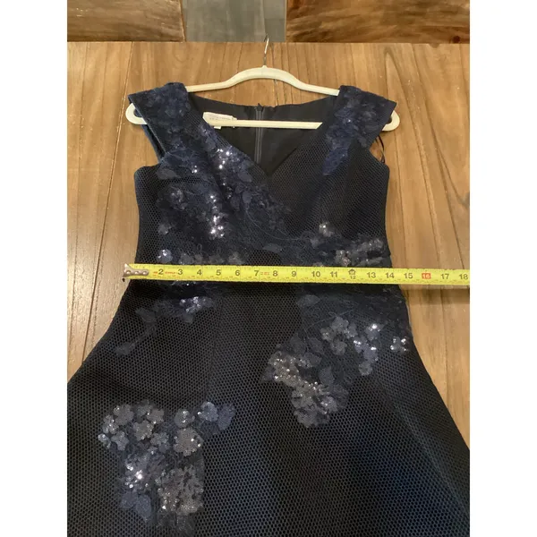 rickie freeman teri jon a line navy sleeveless floral sequin Mini dress 2 - Image 7