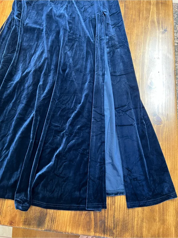 Lulus Coveted Confidence Navy Blue Velvet Asymmetrical Maxi Dress Size Large NWT - Image 6