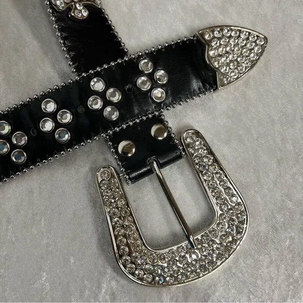 Y2K Crystal Embellished Black Belt western crosses studded motorcycle cowgirl - Image 4