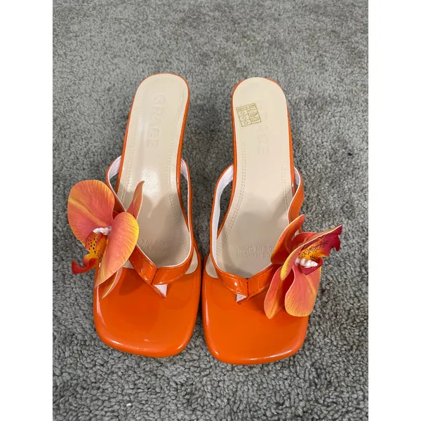 New SHUSHOP Grace Orange Orchid Flower Heels EU 38 US 8 - Image 5