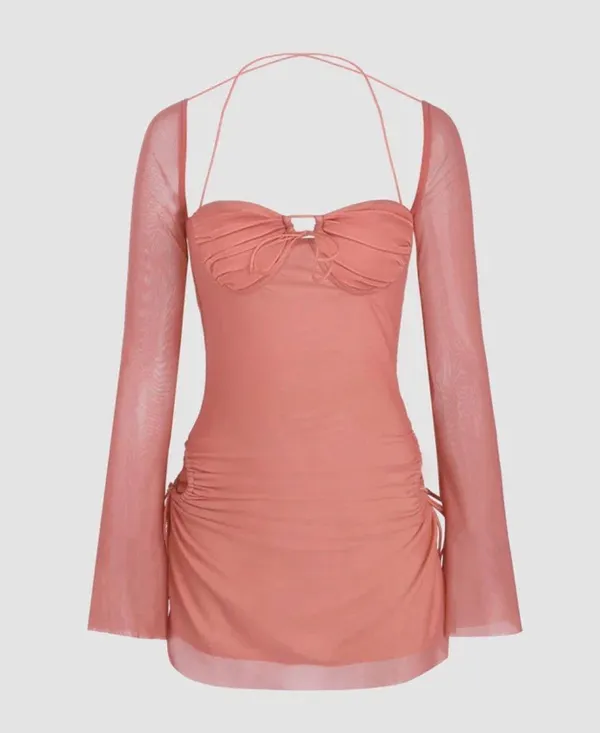 Look Sky Pink Side Tie Cutout Bodycon Dress - Image 3