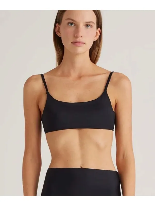NWT Quince Italian Scoop Neck Bikini Top in Black - Size: Extra Small - Image 9