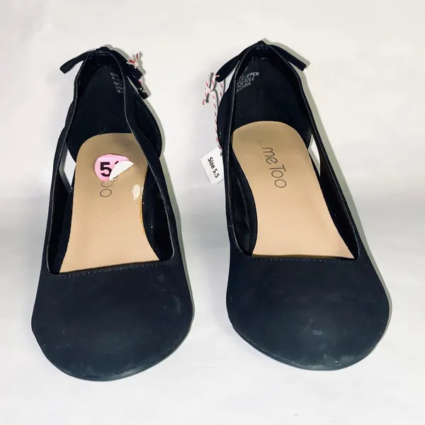 Me Too wedge heels - black w/silver tipped bow, size 5.5 - Image 6