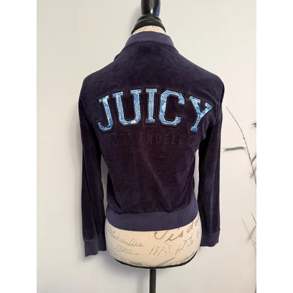 Juicy Couture Black‎ Label Los Angeles Velour Track Jacket Bomber Small S - Image 2