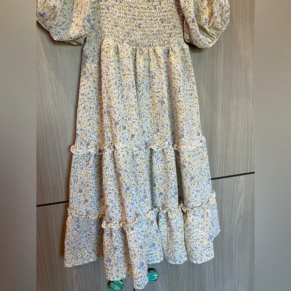 Boho Dress Feminine Floral with Smocked Bodice Medium Cottage Prairie - Image 4