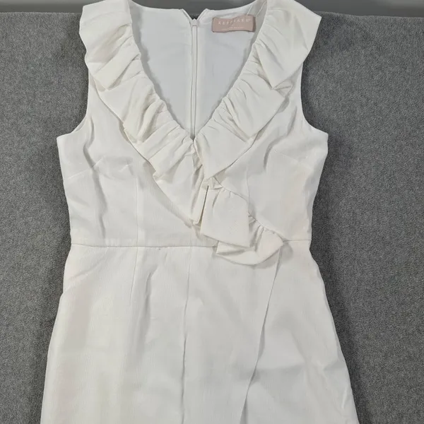 Keepsake the Label Ruffle Neck Midi Dress Women's Large White Crepe Slit Bride - Image 3