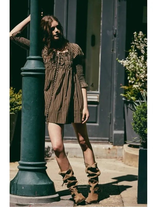 Free People Retro 70s Babydoll Star Dip Mini Dress in Black Combo Size Medium - Image 2