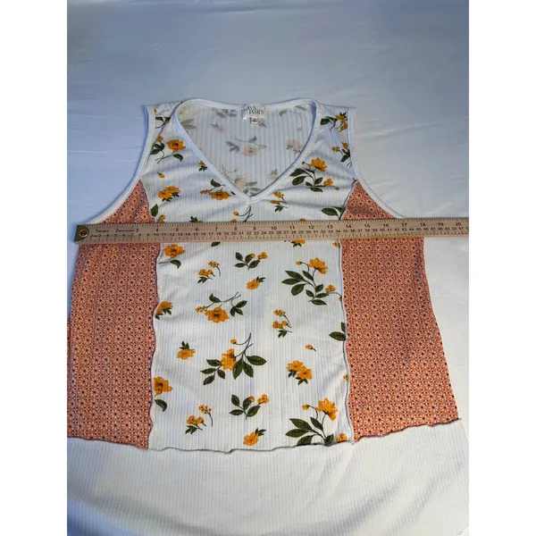 Ava James Womens Floral Mixed Media Ribbed V-Neck Tank Top White Orange Size M - Image 4