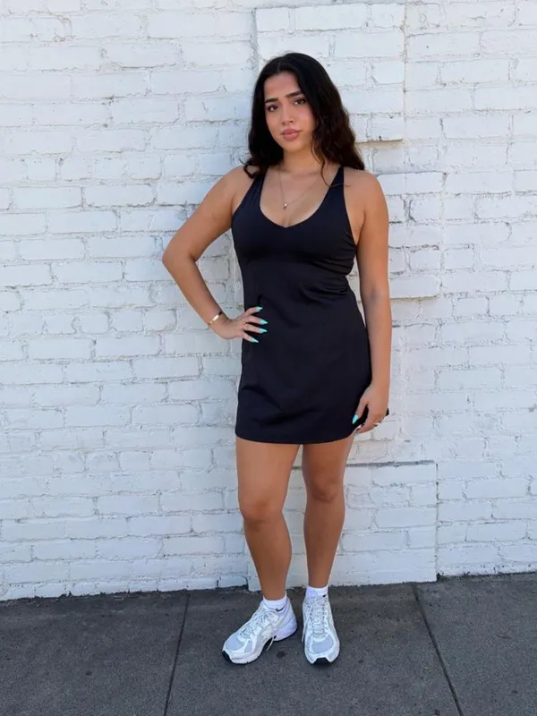 Halara Black mini tennis pickleball dress with built in bra sz L #athletic #sporty #preppy - Image 2