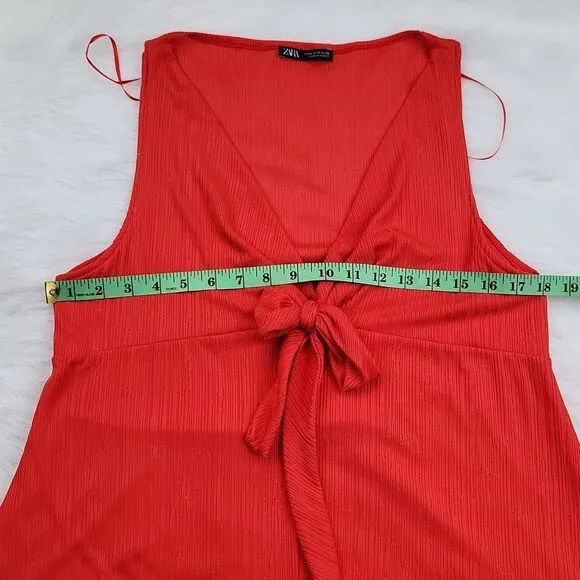 Zara NWOT Sleeveless Front Knot Dress in Red Medium‎ - Image 4