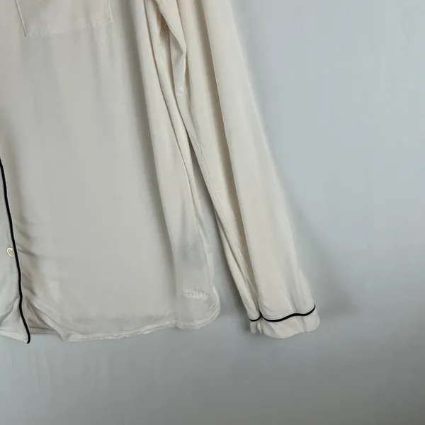 Comfrt Pajama Set Womens XL Cream White Black Piping Long Sleeve Wide Leg‎ Pants - Image 8