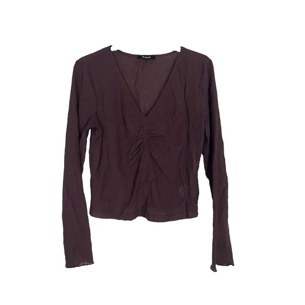 Madewell Shirred V-Neck Long-Sleeve Brushed Ruched-Front Top Size M - Image 2