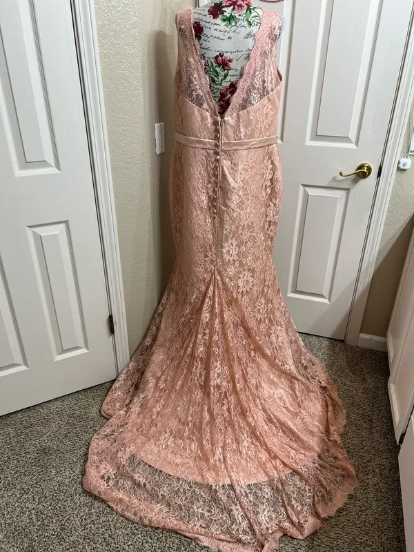 NWT Hebeos Blush Pink Lace V-Neck Prom Dress Gown - Image 4