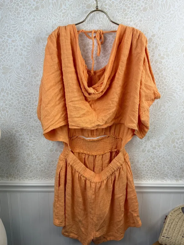 Free People Oversized Cotton Orange Pietro Open Tie-Back Romper - Size - Medium - Image 8