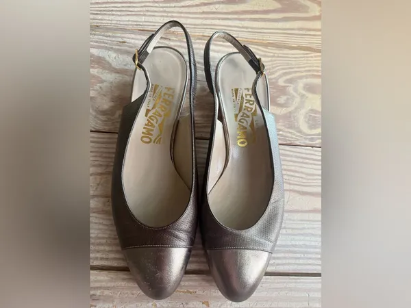 Salvatore Ferragamo Metallic Slingback Pumps size 6.5 - Image 3